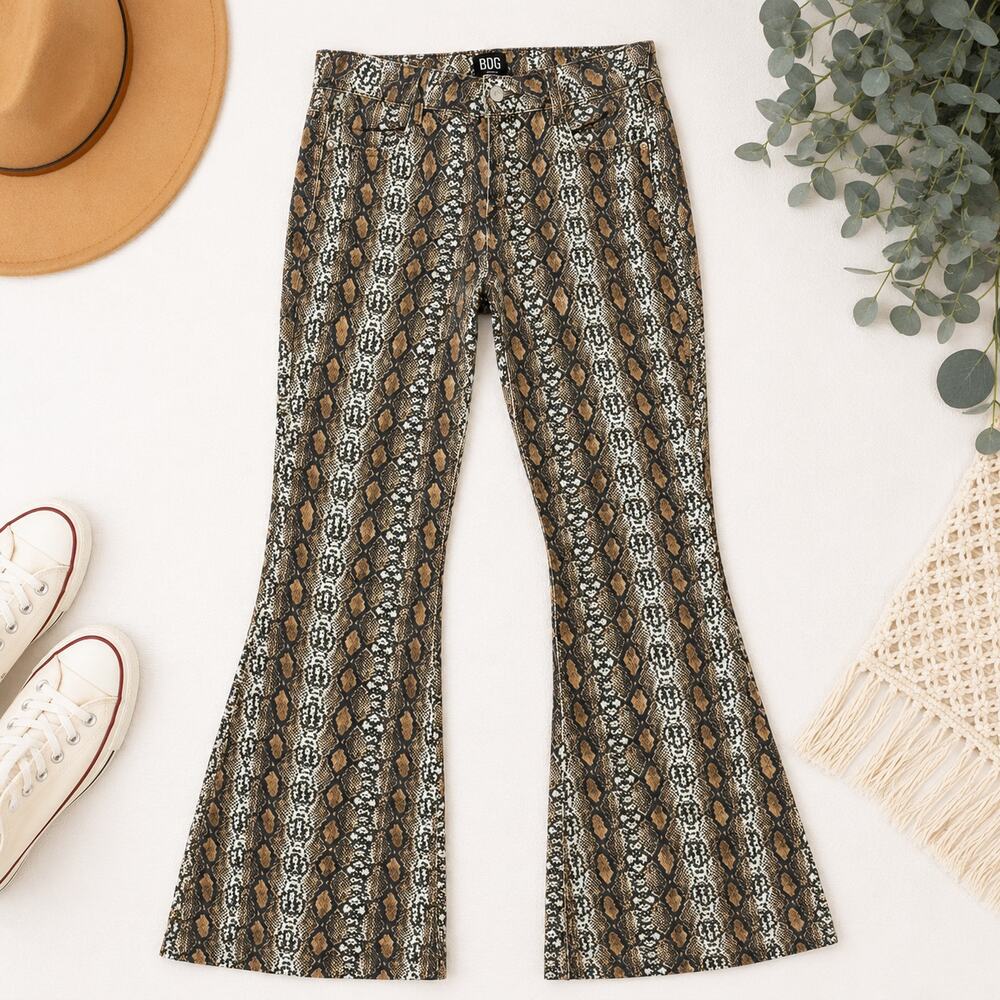 BDG Urban Outfitters Snake Print Flare Pants Size 27 Y2K Boho Festival